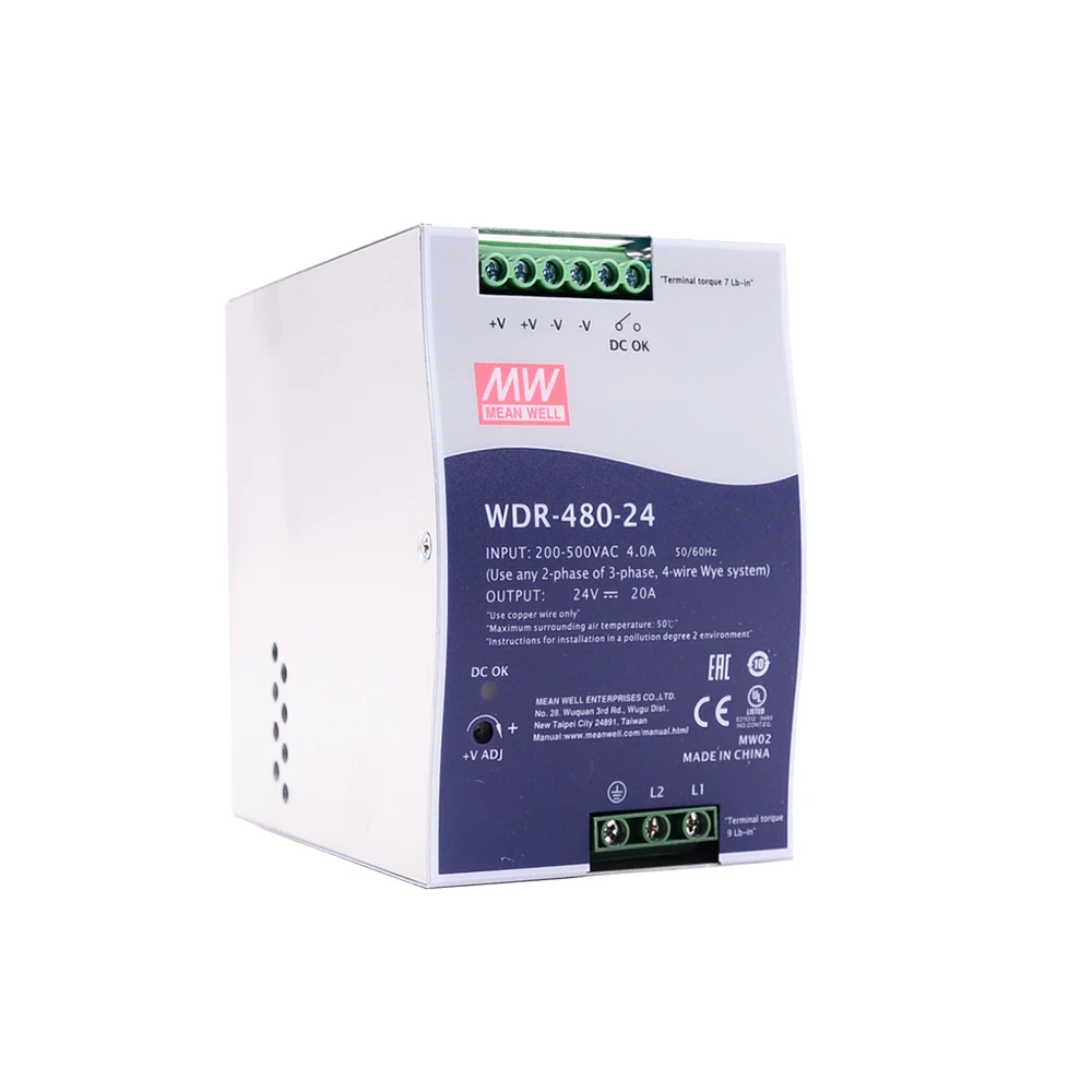 Mean Well WDR-480-24 180-550VAC Input voltage meanwell DC 24V 20A 480W Single Output Industrial DIN RAIL Power Supply