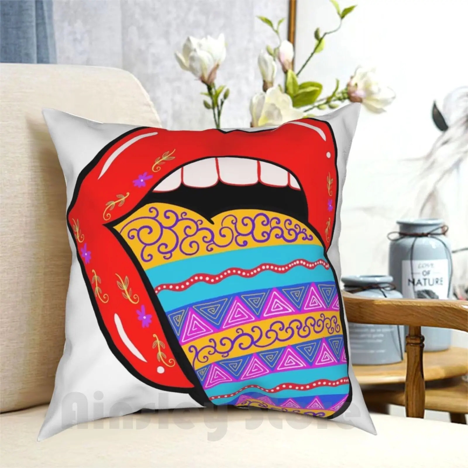 Lip Popart Pillow Case Printed Home Soft Throw Pillow Lipsense Lipart Popart Colorful Psychedelic Surrealart