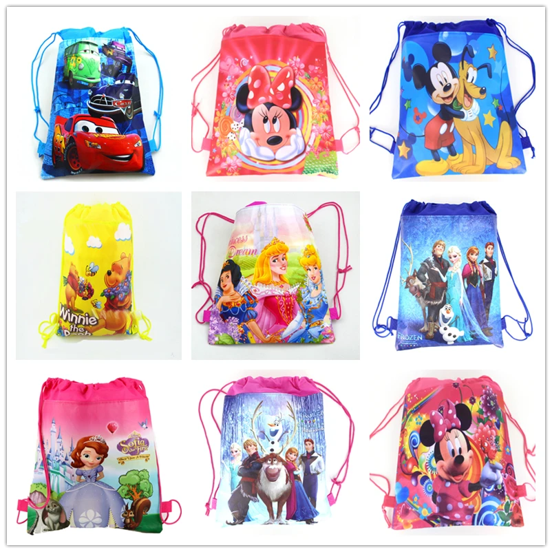 Mochila de Disney Cars, Mickey, Minnie, Coco, Sofía, Frozen, bolsa de compras no tejida con cordón, suministros para fiestas, 1 ud.