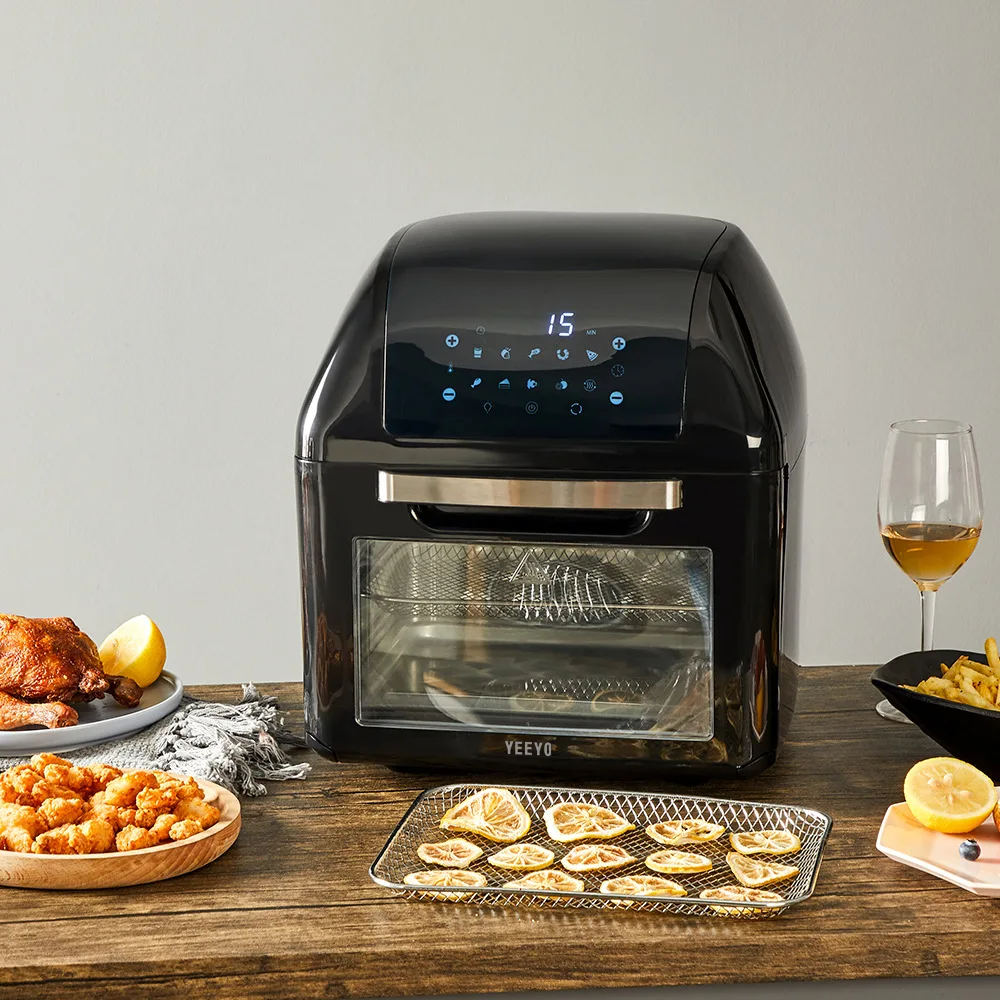 12L 1500W Air Fryer เตาอบเครื่องปิ้งขนมปัง Rotisserie และ Dehydrator ดิจิตอล LED หน้าจอสัมผัส16-In-1เคาน์เตอร์เตาอบ