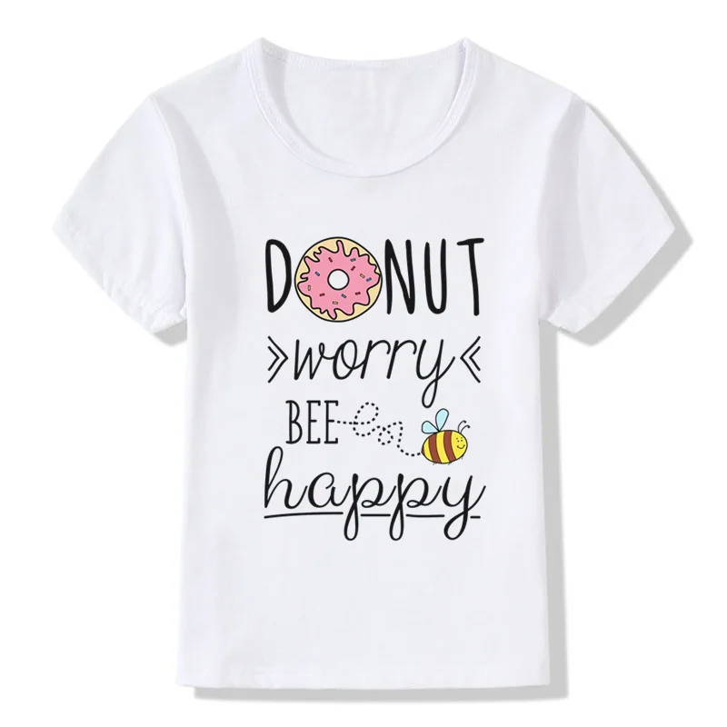 Donut Worry Be Happy Cute Print Baby Girls Short Sleeve T-shirt Funny Kids Tee Shirts Children Kawaii Tops Clothes,oHKP5386