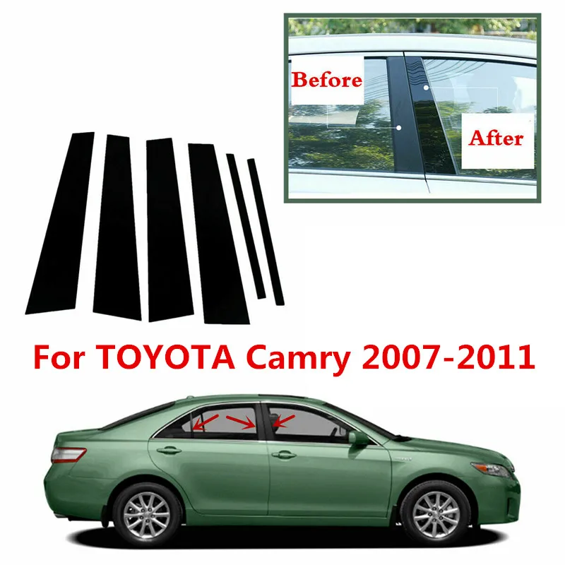 6 개/대 TOYOTA Camry 2007-2011 광택 블랙 PVC 도어 창 기둥 포스트 커버 트림