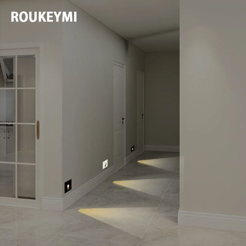 ROUKEYMI المغناطيسي الدرج خطوة أضواء محس حركة الألومنيوم المنزل الجدار الشمعدان ليلة Footlight الحديثة راحة مصباح مقاوم للماء