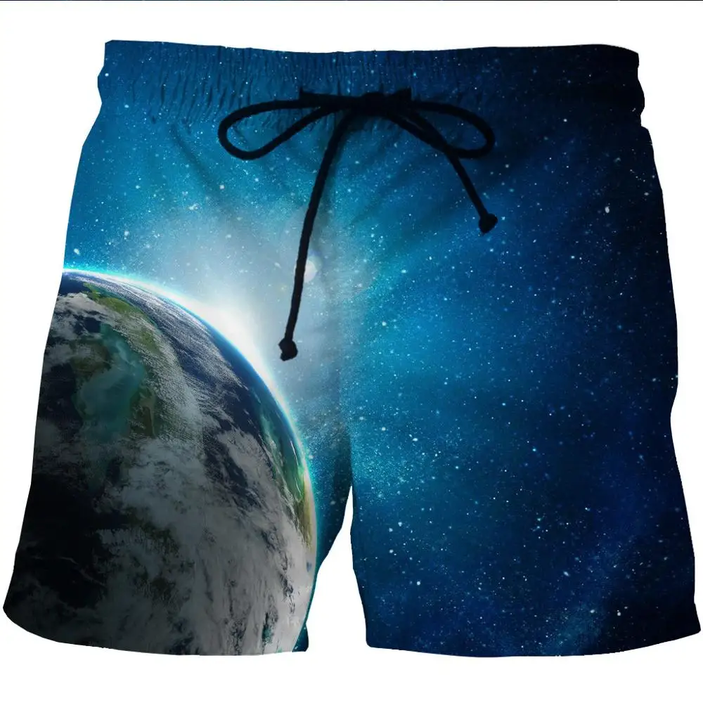 Summer Man's Beach Shorts S-6XL Sport Short Pant Plantet 3D Print Thin Loose Swimsuit Quick Dry Swiming Surf Board Swimwear Male