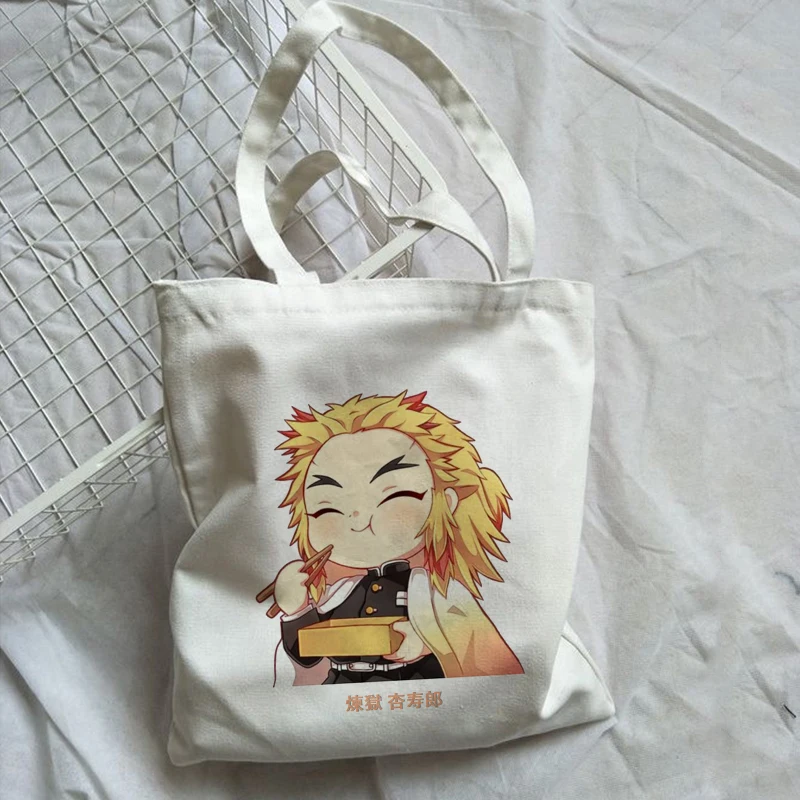 Demon Slayer-Bolso de compras de Anime, bolsa de mano de lona, Rengoku, Kyoujurou, Kimetsu No Yaiba, Harajuku