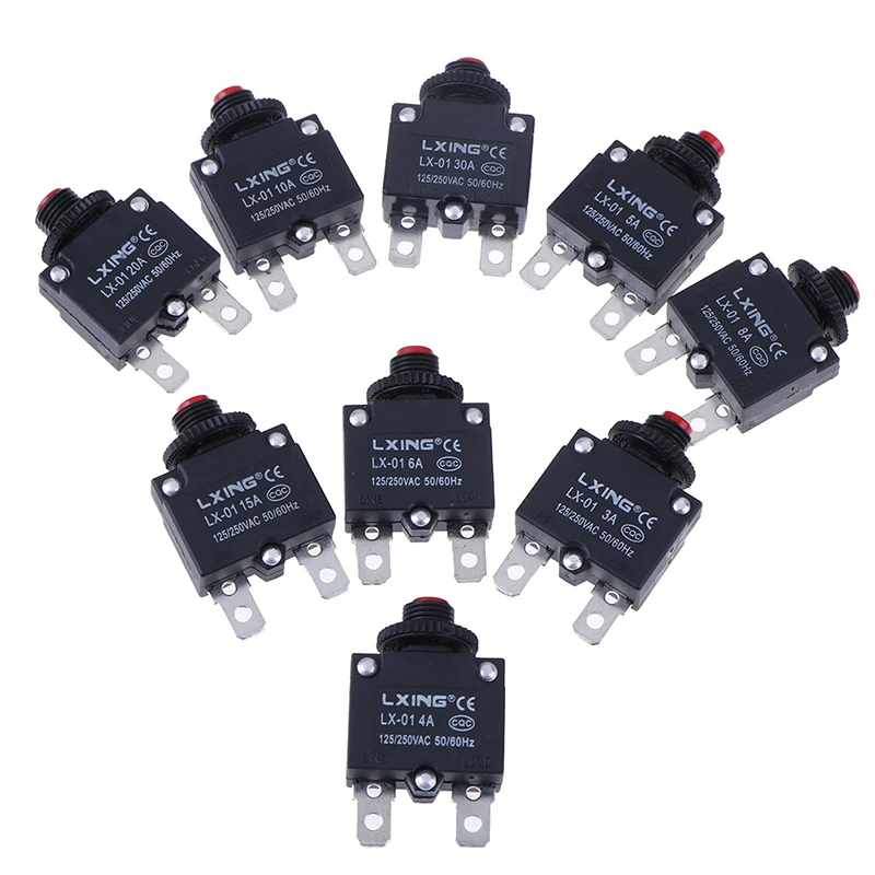 1Pc Circuit Breaker Overload Protector Switch Fuse 3A 4A 5A 6A 8A 10A 15A 20A 30A Thermal Switch Overload Protector Push Button