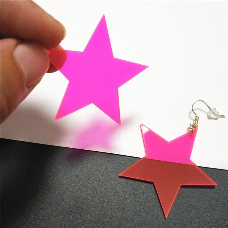 KUGUYS Hot Pink Cute Drop Earrings for Women Dangle Jewelry Face Star Lightning Snow Acrylic Fashion Festival Party Accessories