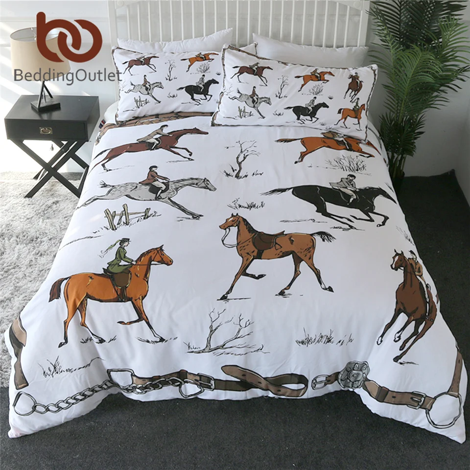 BeddingOutlet Animals Duvet Cover Set King Equestrian Bedspread England Tradition Horse Riding Bedding Set Sports Bed Clothes