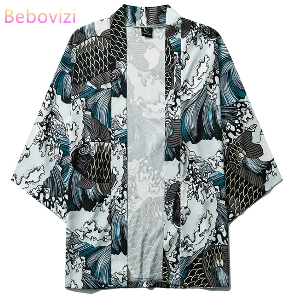 INS Hot Chinese Style Street Fashion Harajuku Kimono Cosplay Japanese Male and Women Cardigan Blouse Top Haori Obi Asian Clothes