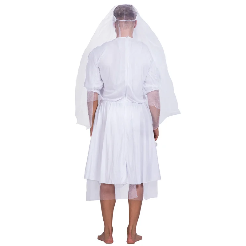 

Halloween Ghost Bride Costume For Adult High Quality Men Spoof Sexy Wedding Dress Cloak Phantom Funny Male Bride Costumes