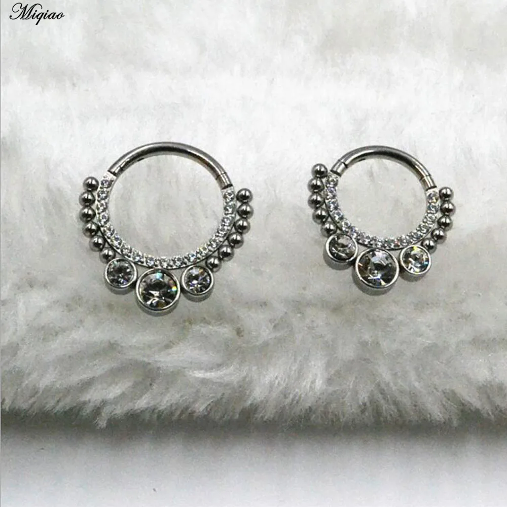 

Miqiao 1pc New Style Zircon Diamond Nasal Septum Nails Nose Ring Closed Ring Earrings Cochlear Nail Jewelry Piercing