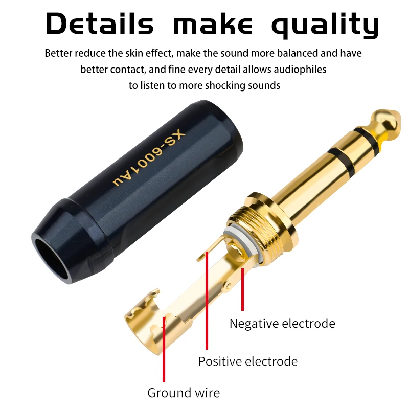 XangsanXS-6001Au 2 шт. 4 шт. Чистая медь позолоченный 6,35 мм 6,5 мм двухканальный Микрофон записывающий кабель штекер