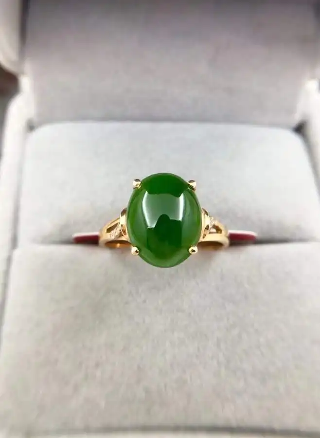 

100% Real 18K Yello Gold Ring Natural And Real Jade Ring Stone Rings