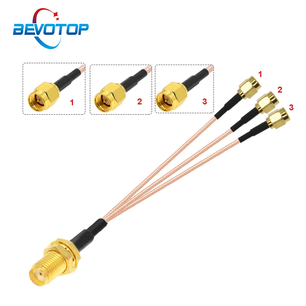 1PCS SMA Female Bulkhead to 3 SMA Male Plug 1 to 3 Splitter Adapter RG178 Pigtail Jumper WIFI Antenna Extension Cable 15CM 6