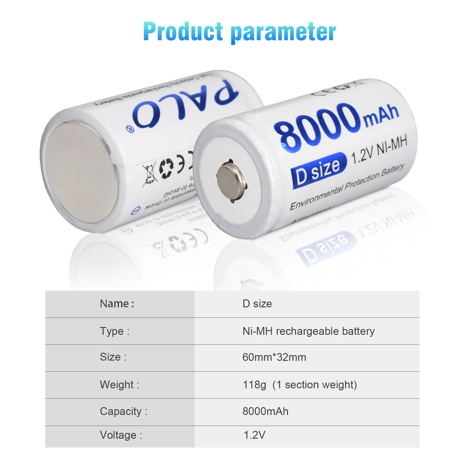 PALO 1-8pcs 1.2V D size Ni-MH Rechargeable Battery 8000mAh Large Capacity rechargeable D battery