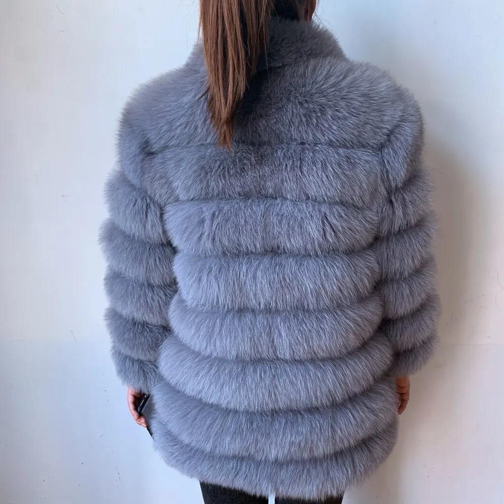 QIUNUOXI Neue Luxus Winter Dicke Warme Echt Fox Pelzmantel 100% Leder Jacke Echt Fox Pelzmantel Plus Größe