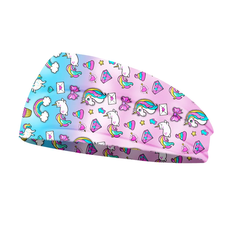 Creative Unicorn Print Unisex Elastic Yoga Headband Sport Run Sweatband Outdoor Gym Hair Band Turban Fitness Bandage Sweat Bands