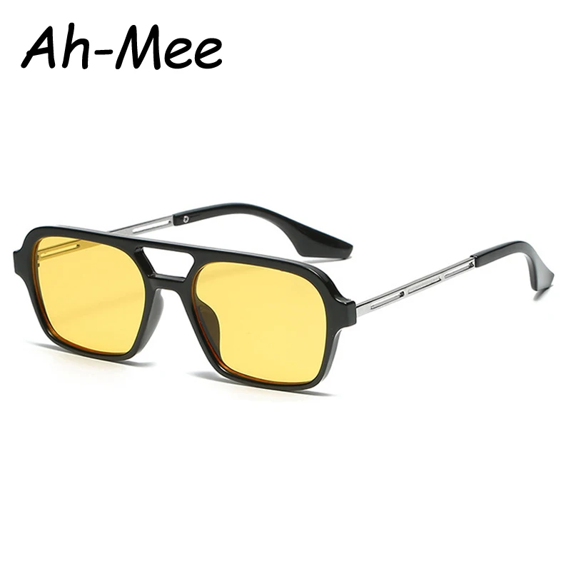 Fashion Square Double Beam Sunglasses Women Men Brand Punk Small Sun Glasses Female Retro Metal Eyeglasses UV400