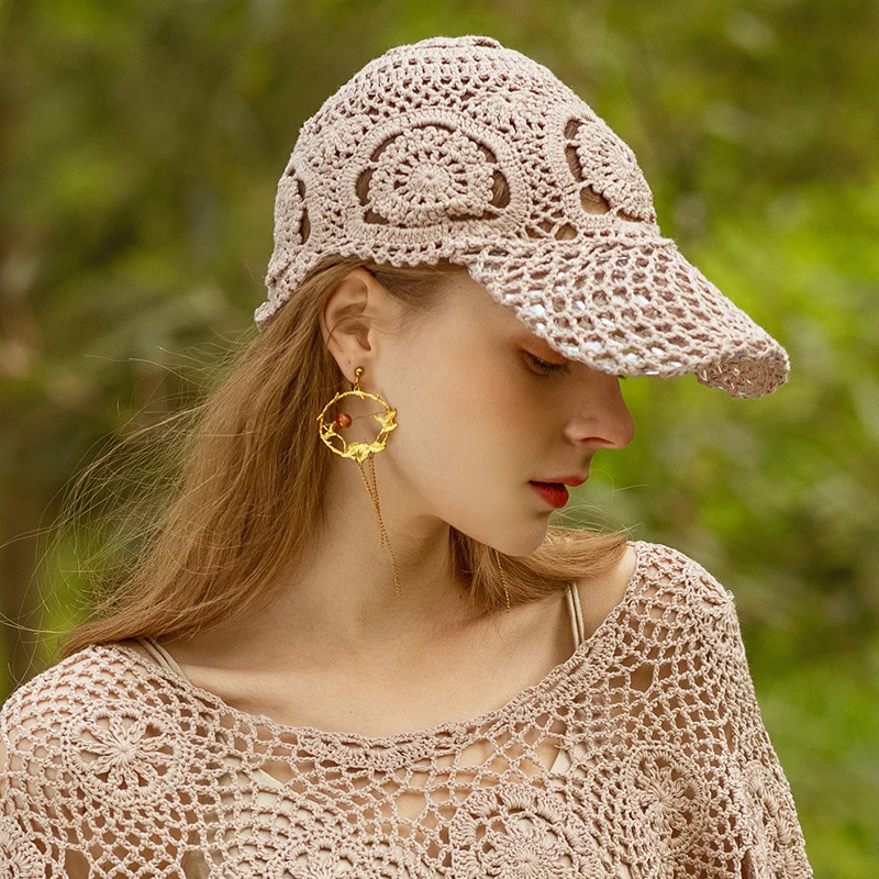 

B-7953 Adult Hand-Woven Knitting Hats Female Breathable Slimming Casquette Hat Fashion Retro Baseball Cap Adjustable