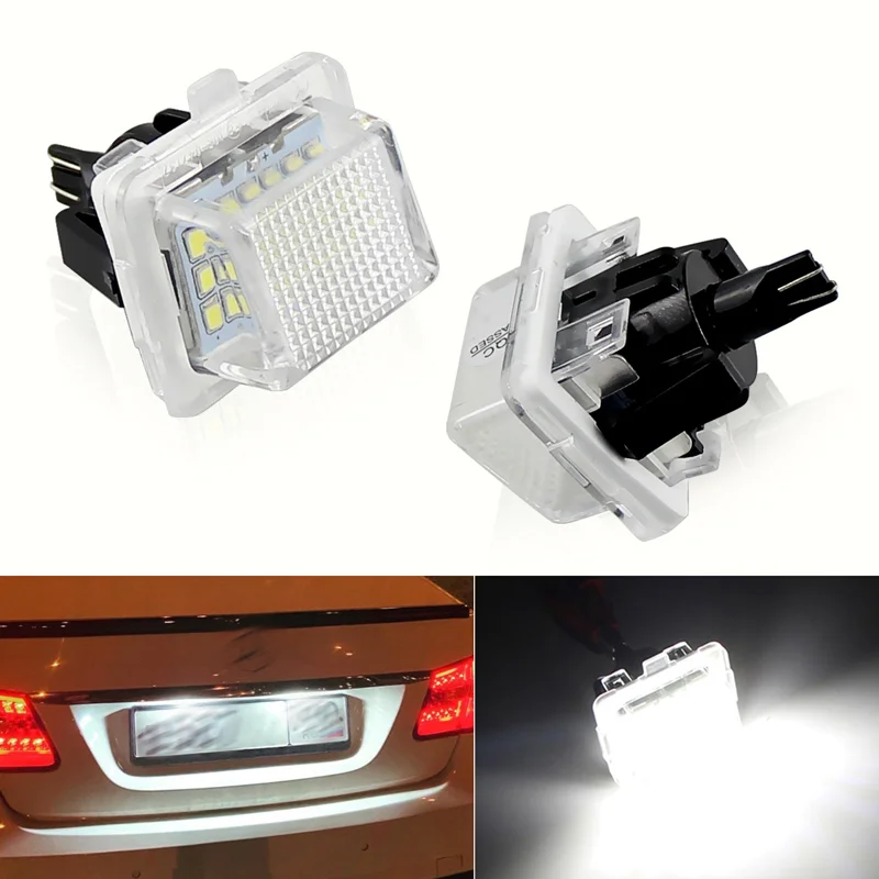 2X LED License Plate Light For Benz W204 (5D) W207 W212 W216 W221 6000K 12V Car Styling 18 LEDs Car Lights car accessories