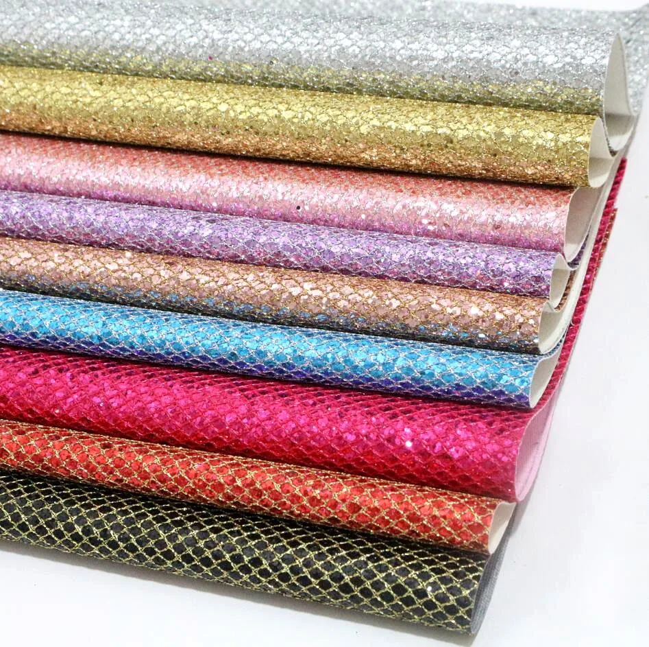 1PCS A4 SIZE 21X29cm Grid Glitter Leather Sheet Synthetic PU Leather Fabric Diy Accessories Craft Supplies