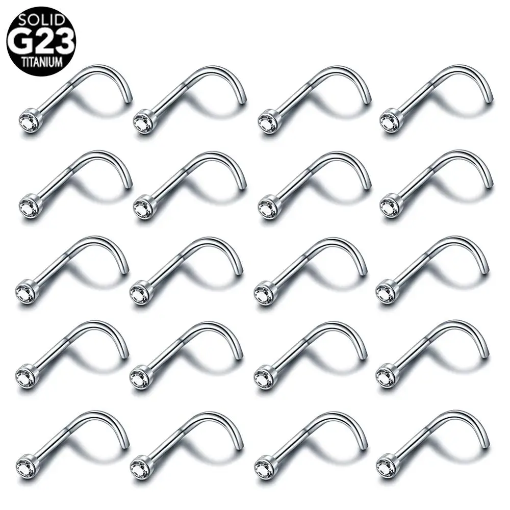 

20Pcs/Lot Implant Titanium Nose Stud Nostril Piercing Flat Crystal 20G 18G Screw Earring Nose Pircing Nariz 6MM Body Jewelry