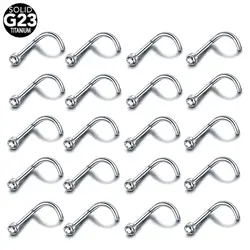 20 unids/lote implante titanio nariz Stud Nostril Piercing cristal plano 20G 18G tornillo pendiente nariz Pircing Nariz 6MM joyería del cuerpo