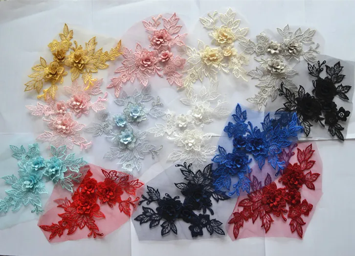 

3D Flower Lace motif embroidery laces appliques for dresses DIY color laces flowers