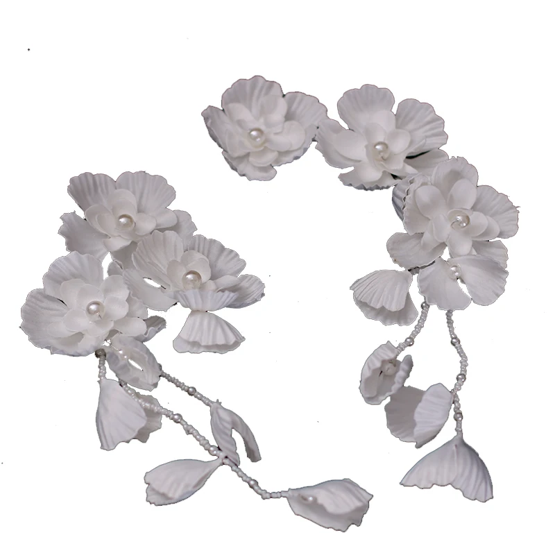 Tocado de flores hecho a mano de hada blanca, Tiara con cuentas y borlas para novia, nuevo diseño, barato