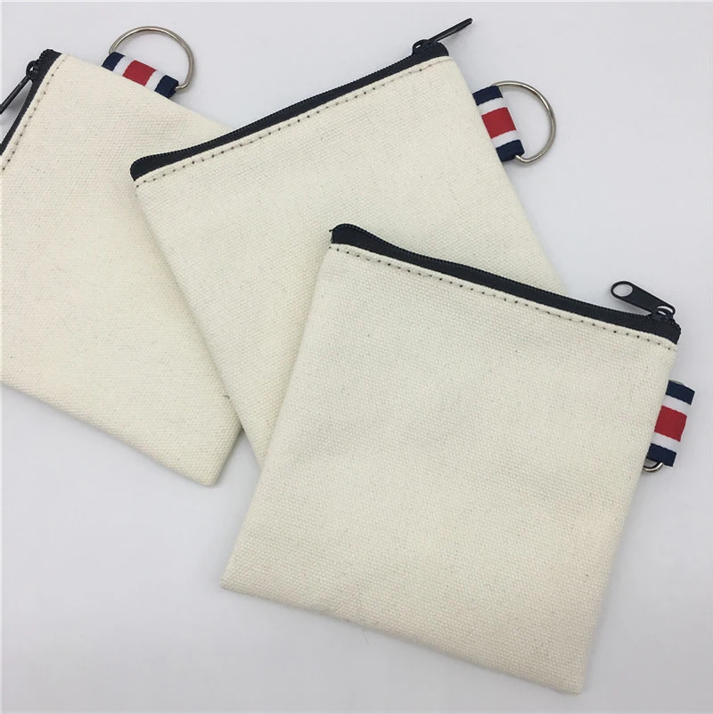 DIY Blank Hand-painted Canvas Bag Pure Zipper Coin Key Bag Money Pocket Women Men Creative Hand-held Coin Purse Small Wallet Kid