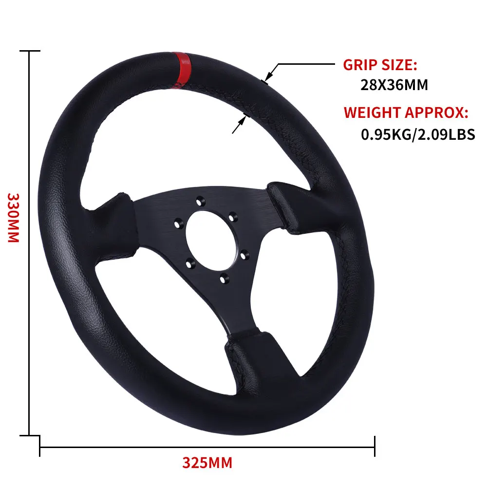 Flat Steering Wheel 330mm Leather Aluminum Frame Drift Sim Racing Pc Game Steering Wheel 13Inch Universal