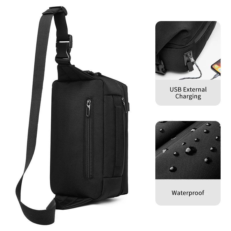 Imagem -04 - Ozuko-bolsa Crossbody Impermeável para Homens Carregamento Usb Bolsa do Sling Bloco do Peito para o Adolescente Esportes ao ar Livre Bolsas Masculinos do Mensageiro