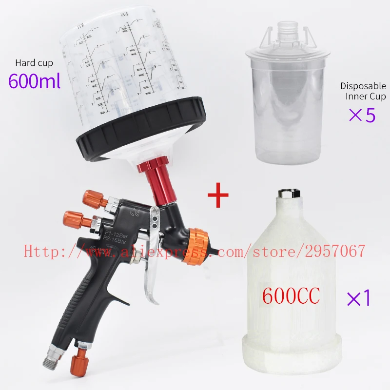 HVLP pistola a spruzzo manuale di gravità pistola a spruzzo 1.3 millimetri 600CC tazza originale pistola a spruzzo con la pistola a spruzzo accessori
