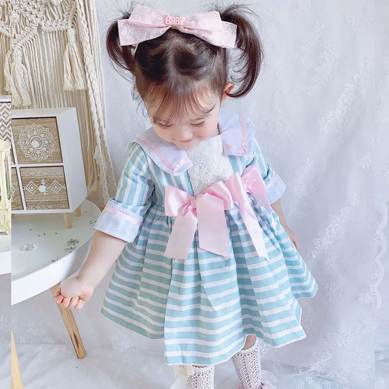 

2020summer New Arrivals Spain Girls Princess Dress College Navy Style Half-Sleeve Birthday Dress Kids Dresses for Girls Vocation