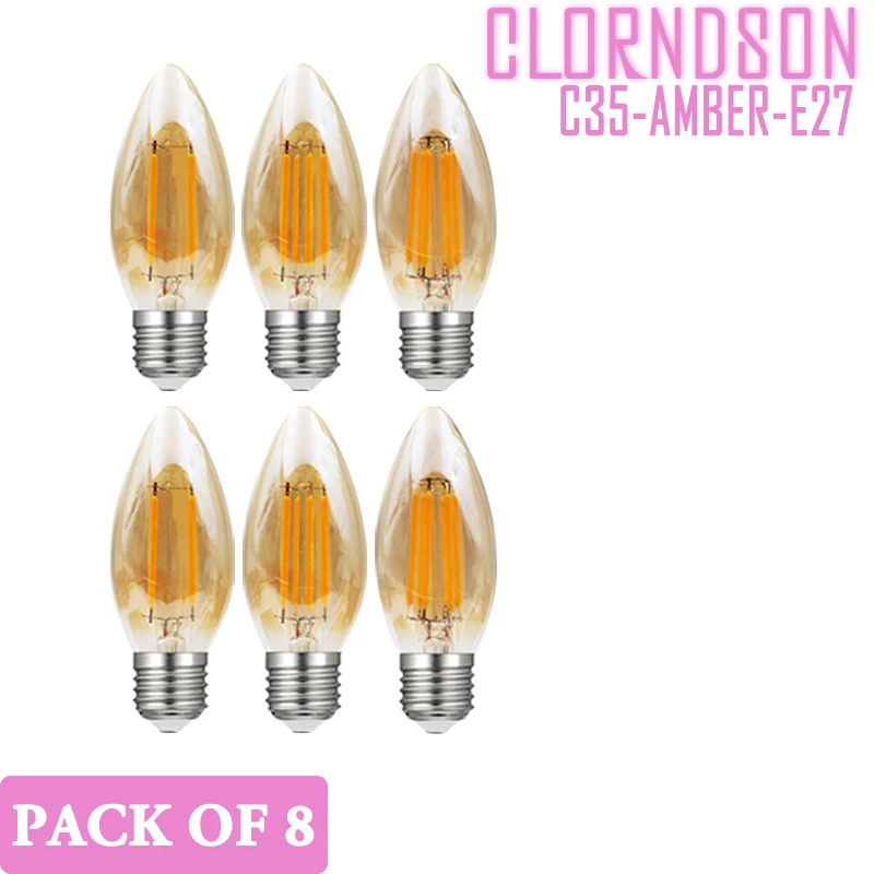 

Pack of 8 Dimmable C35 LED 2W 4W 6W 8W Edison E26/E27 AMBER Vintage Candle Lamp 110V 220V Filament Bulbs Decor Incandescent