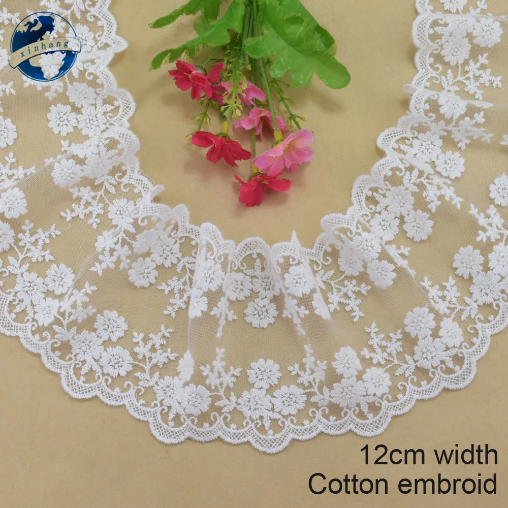 12cm Wide Wave White Cotton Embroidery Lace Ribbon Fabric Guipure Diy Trims Sofa Cover Evening Dress Sewing Accessories#4119