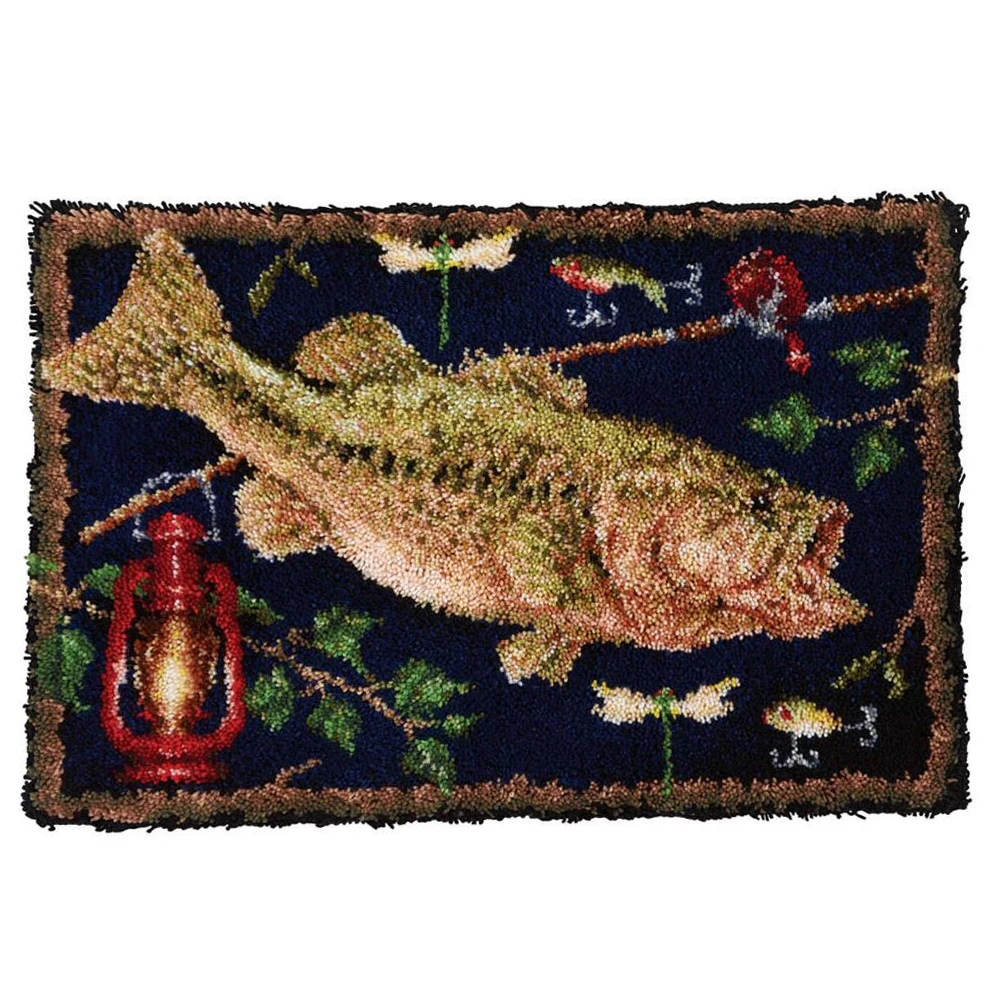 

Latch Hook Kit Rug for Adults and Kids Tapestry Latch Hook Kits Cat with Pre-Printed Pattern Canvas Fishing Hobby Crafts