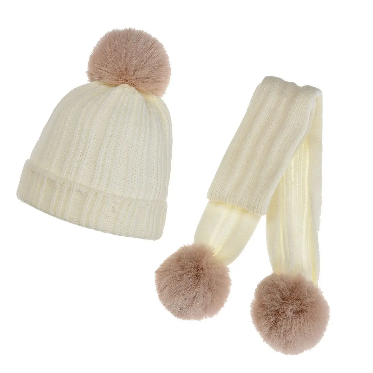 New Drawable Children\'s Pompom Knit Hat Scarf Set Autumn and Winter Boys and Girls Warm Three-piece Set