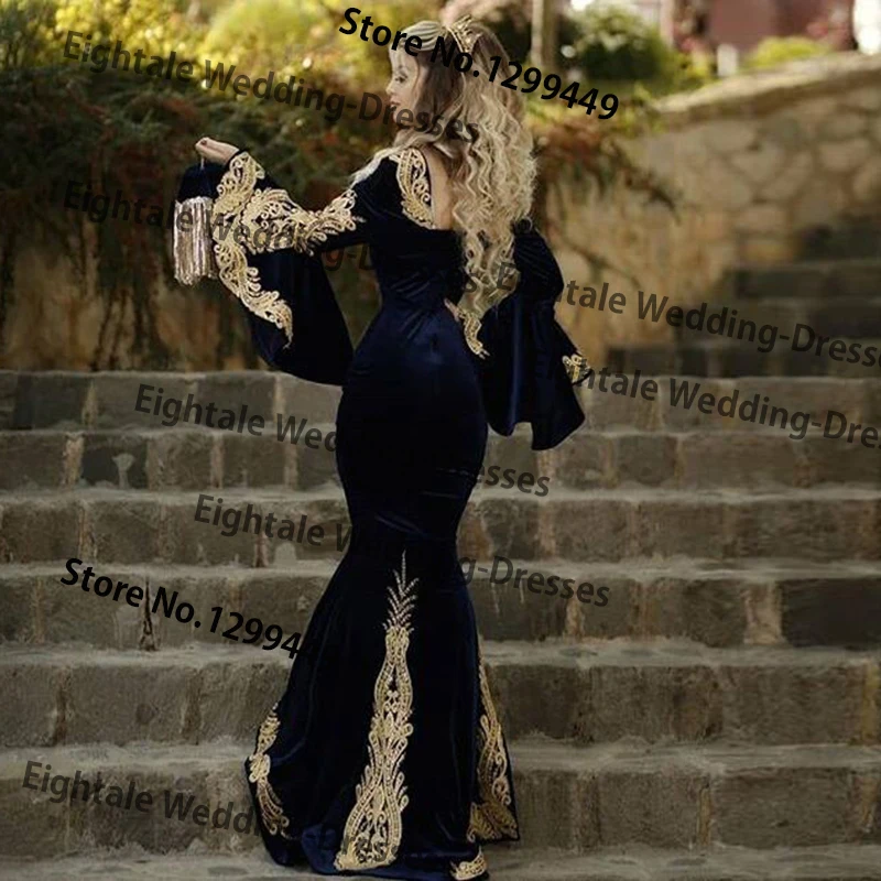 Eightale Morocco Kaftan Evening Dress with Detachable Skirt Two Pieces Long Sleeve Mermaid Velvet Prom Gown Arabic Party Dress