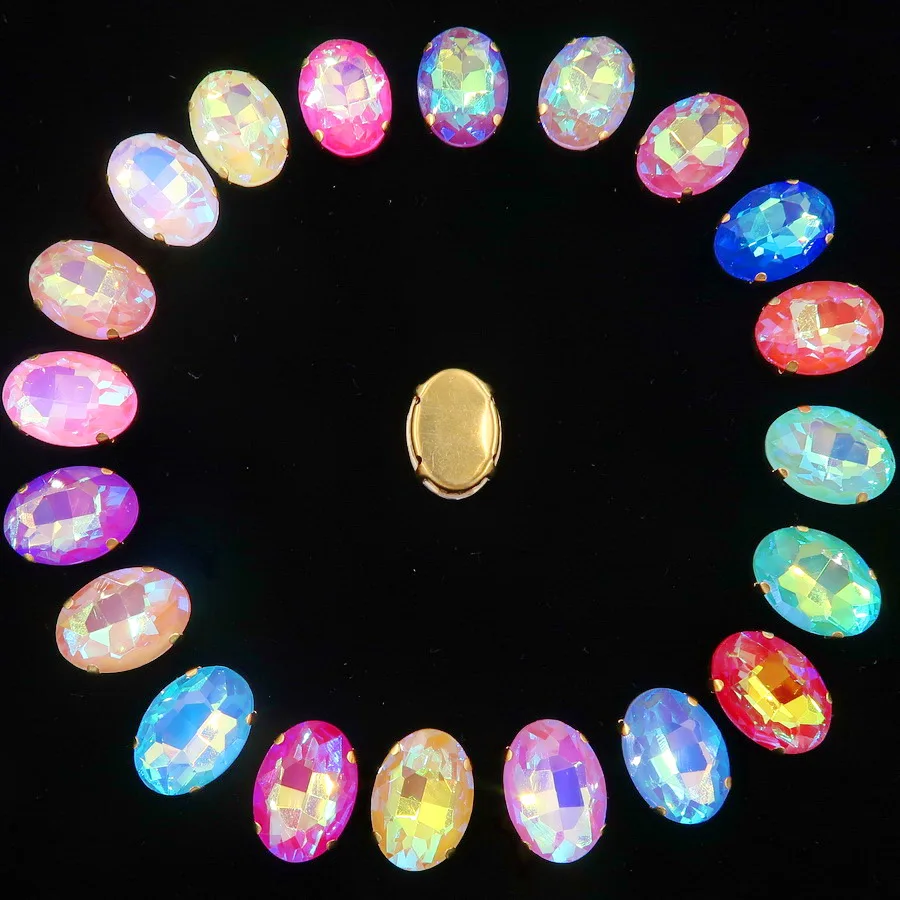 20 teile/paket gelee candy glas Kristall gold klaue einstellungen 13*18mm Ovale form Nähen auf strass perlen Kristalle kleidung diy trim – Detail 6