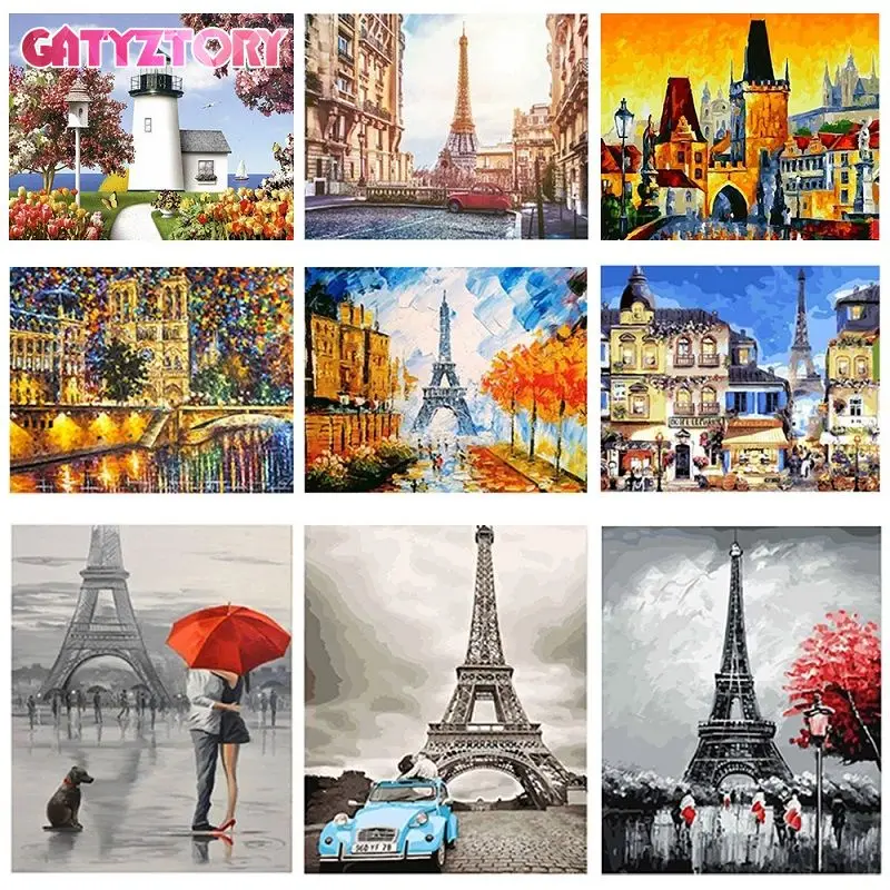 

GATYZTORY Paris Street scenery popular diy oil painting by numbers kit painting Diy canvas paint by numbers Acrylic Handpainted