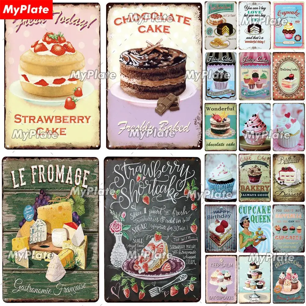 Cake Metal Sign Plaque Metal Vintage Food Tin Sign Wall Decor for Kitchen Cafe Diner Bar Cupcake Metal Signs