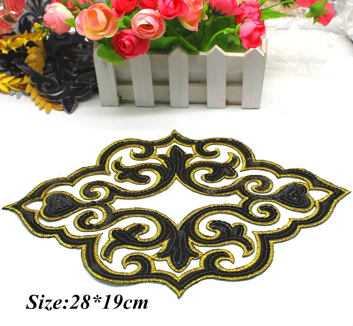 1 Piece Black Sequined Appliqued Iron on Sequin Embroidery Patches Diy Cosplay Costumes Trims Head wear