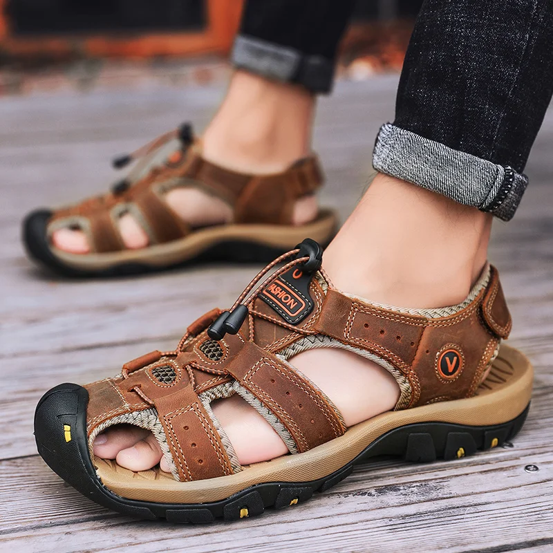 2021Genuine Leather Men Shoes Summer New Large Size Men\'s Sandals Men Sandals Fashion Sandals Slippers Big Size 38-48