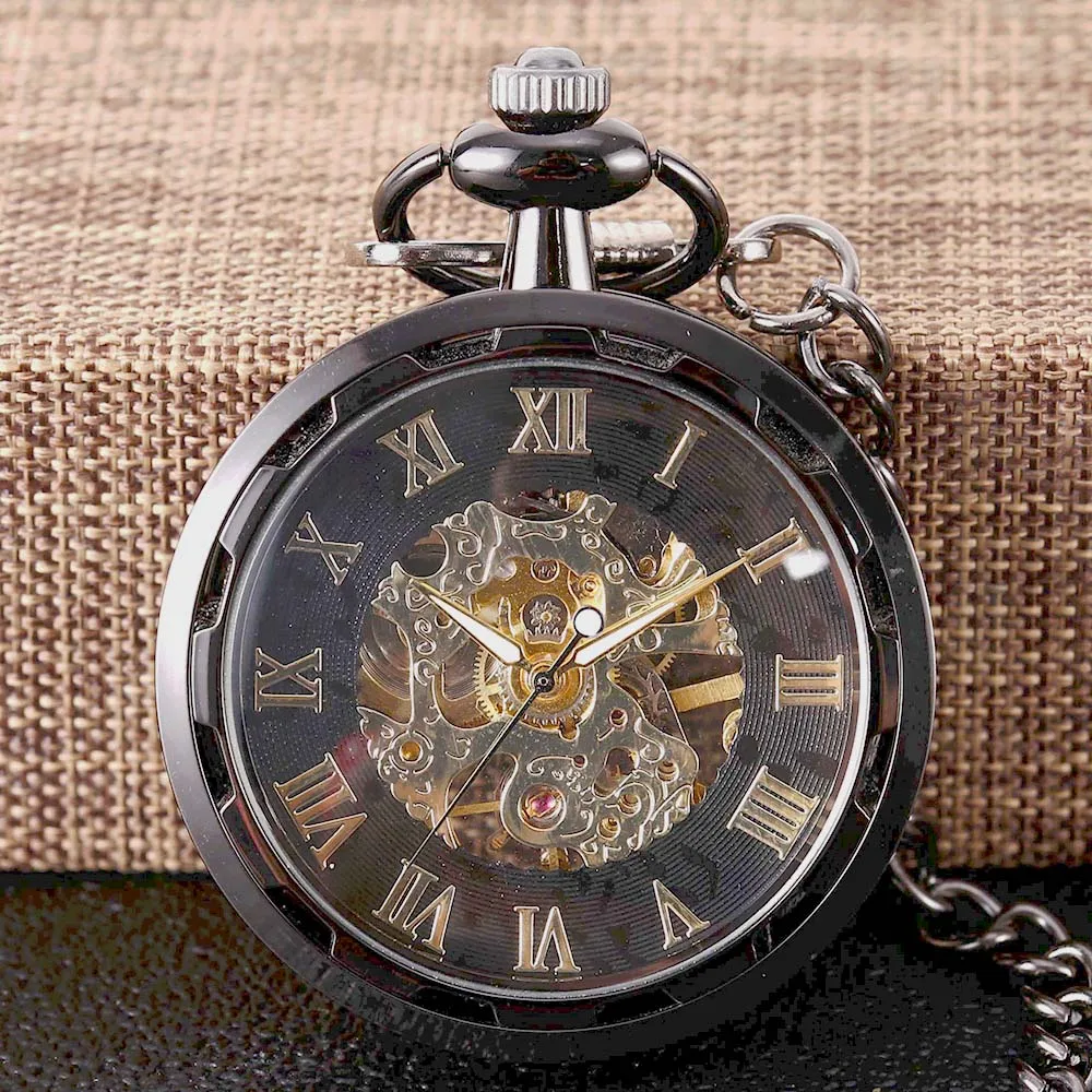 8938Black glossy Roman scale mechanical large Creative retro gift value exquisite  pocket watch