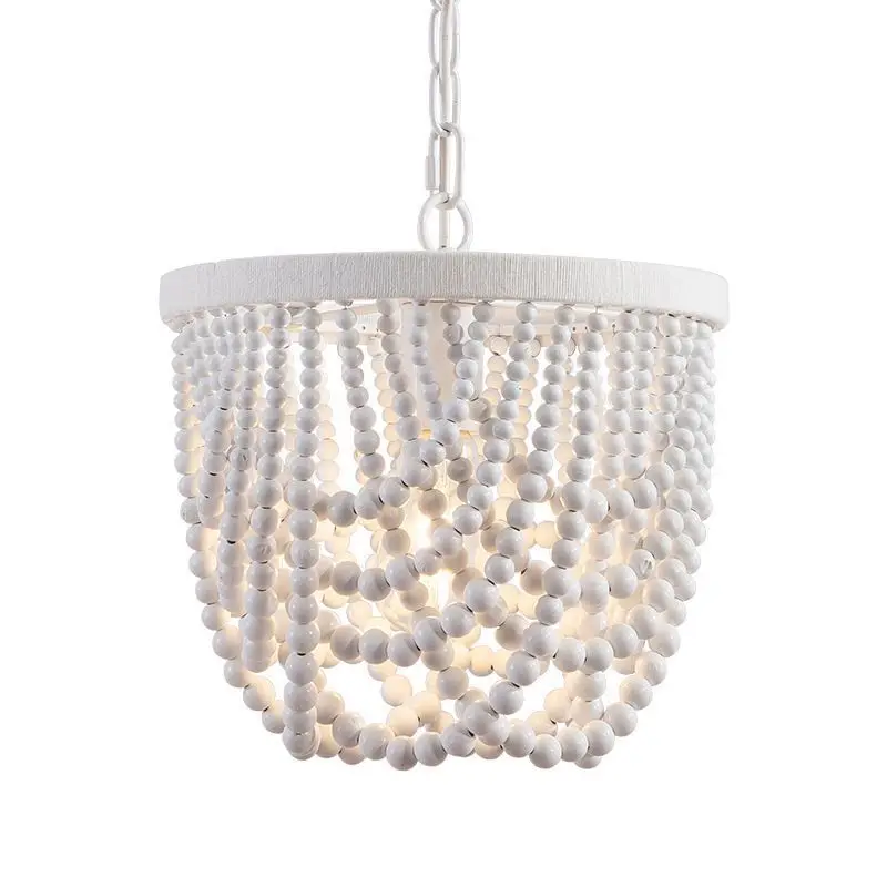 Lampe Suspendue en Perles de Bois Blanc de Style Bohème, Luminaire Décoratif d'Nik, Idéal pour un Salon, une Salle à Manger, une Chambre à Coucher ou une Cuisine