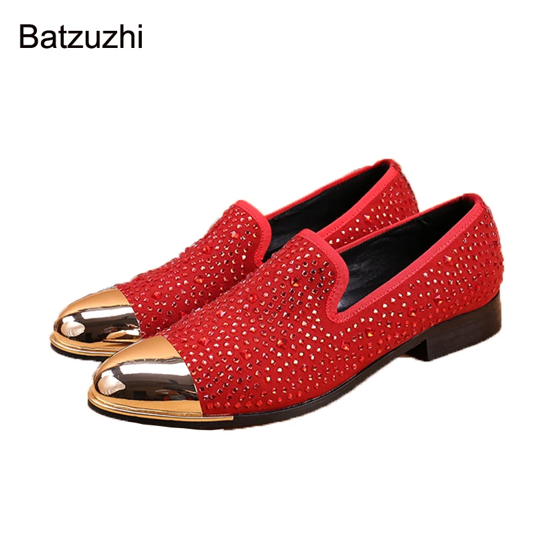 

Batzuzhi Men's Shoes Round Golden Toe Leather Dress Shoes Men Rhinestone Red/Blue Party and Wedding Shoes, Big Size US6-12!