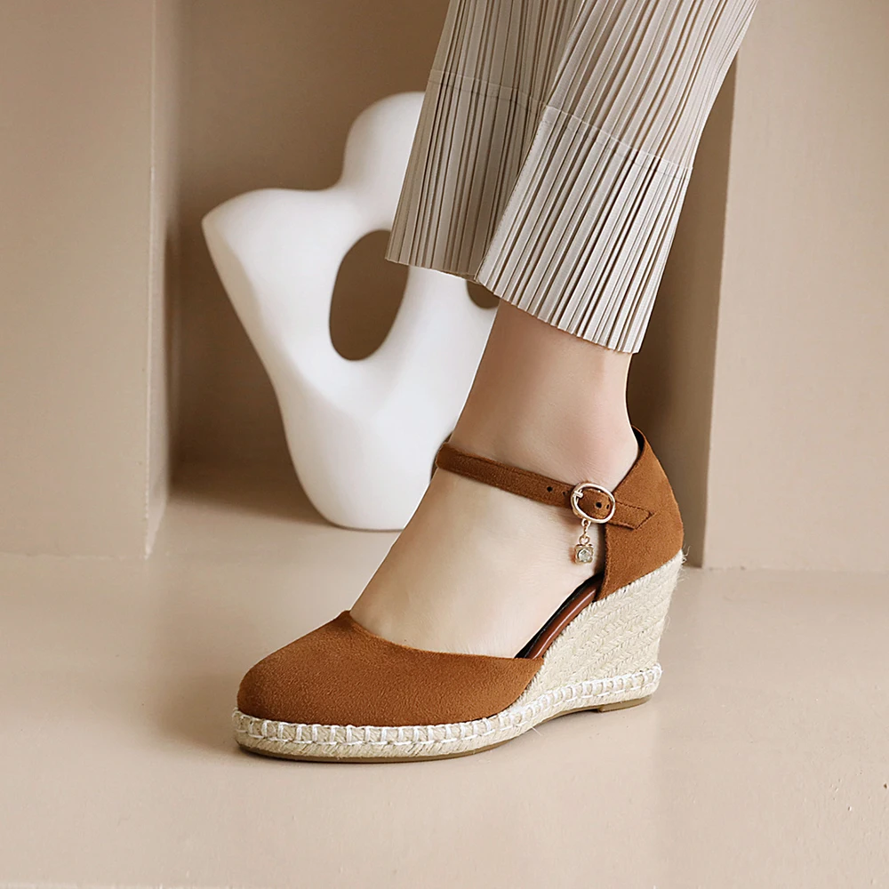 Spring New Women Espadrilles Leisure Wedges High Heels Lady Pumps Foothold Shoes Heel Slip On Round Toe for Femme Chaussures