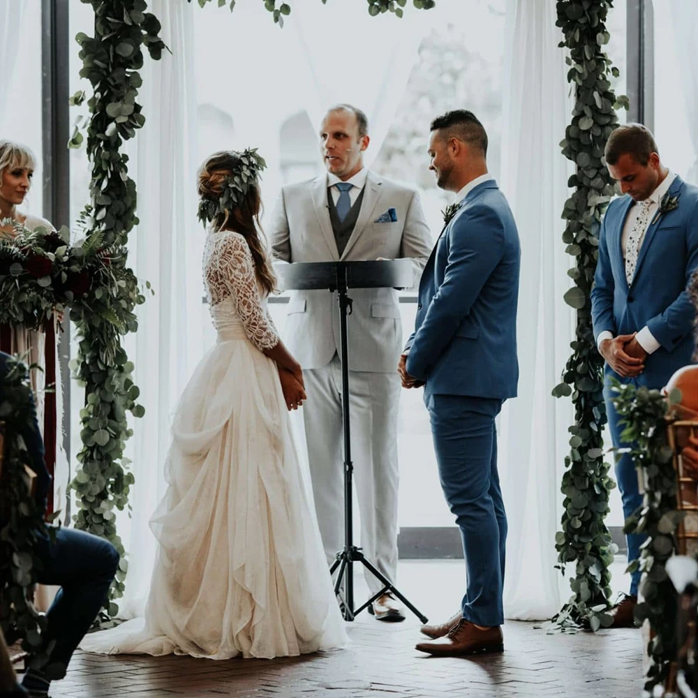 Robe de mariée deux pièces en dentelle, col en V, manches 3/4, en mousseline de soie, grande taille, haut court, rustique, romantique, photographie