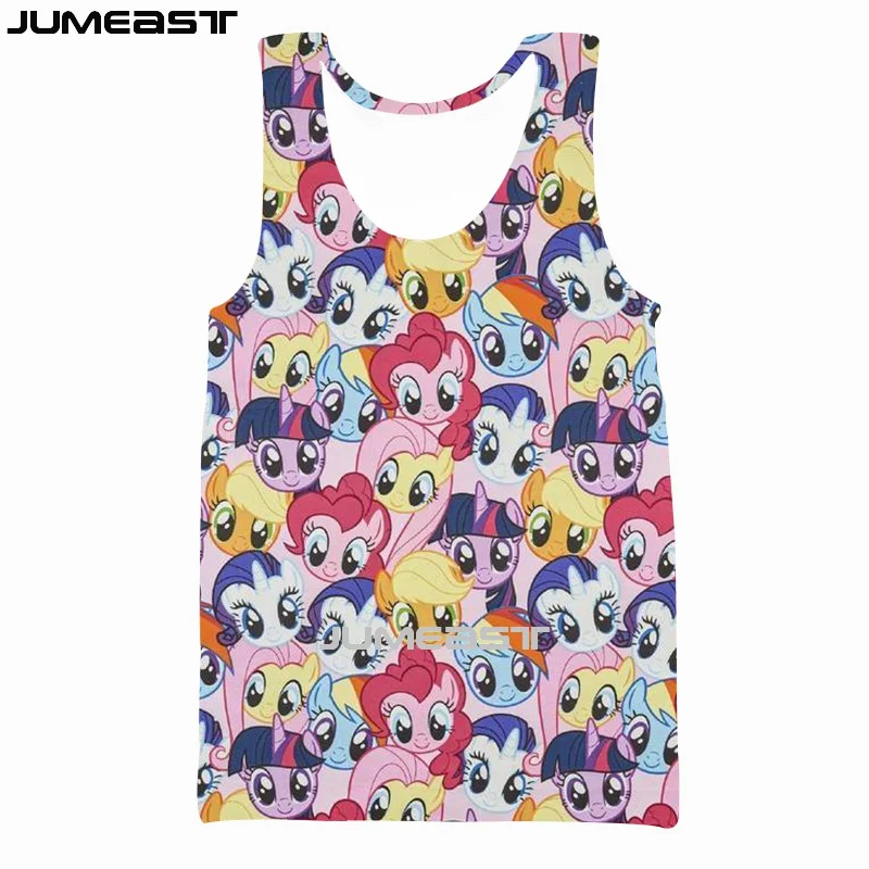 Jumeast Brand Men Women 3D Printed Vest Cartoon Horse Pony Little Pony Short Sleeve Sport Pullover Summer Tank Tops Tees